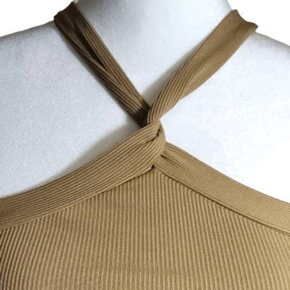 Shein Tan Cropped Halter Top Sz S Ribbed Twist Top Caramel - Picture 3 of 5